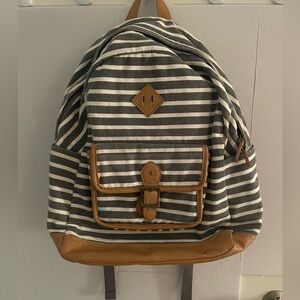 Grey and white striped backpack
